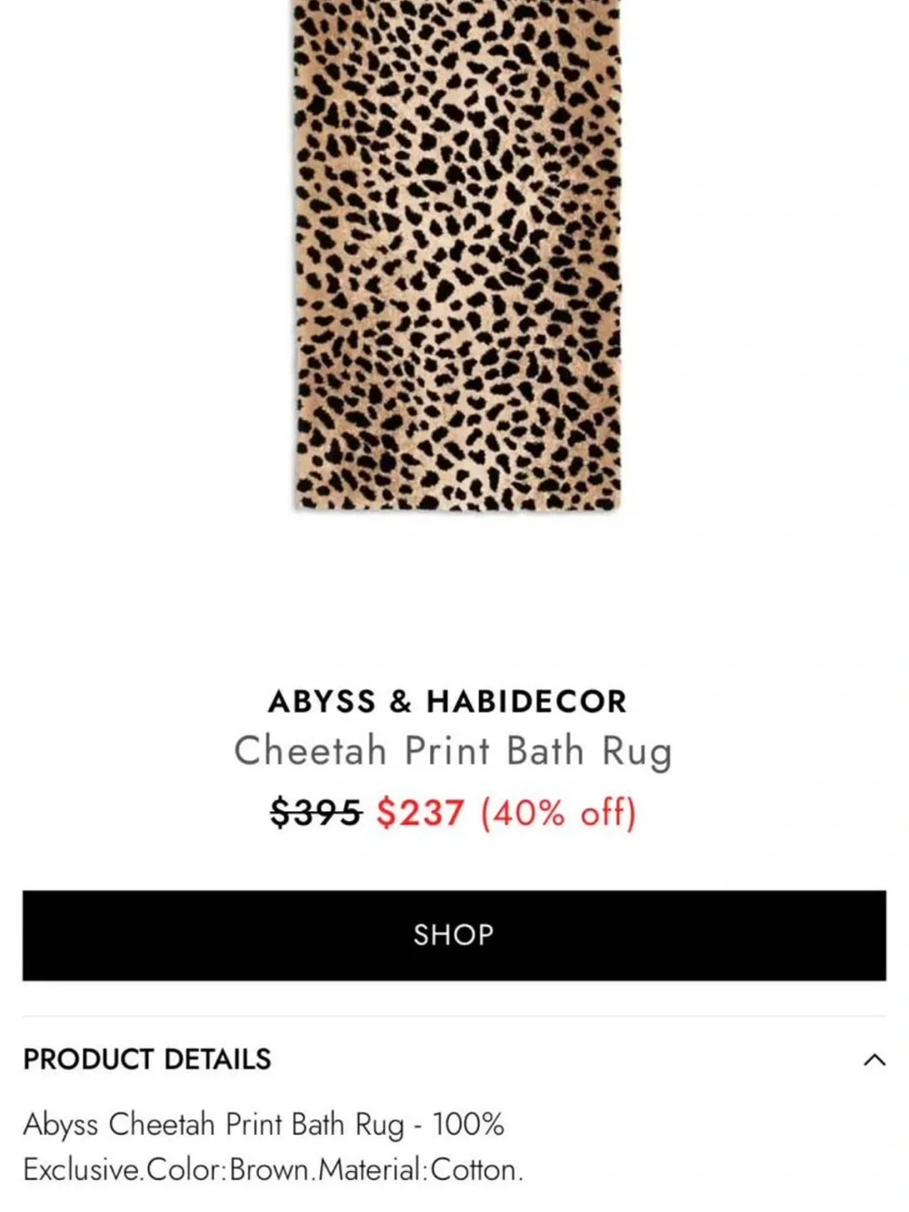 Abyss & Habidecor Black and White Leopard Print Bath Mat